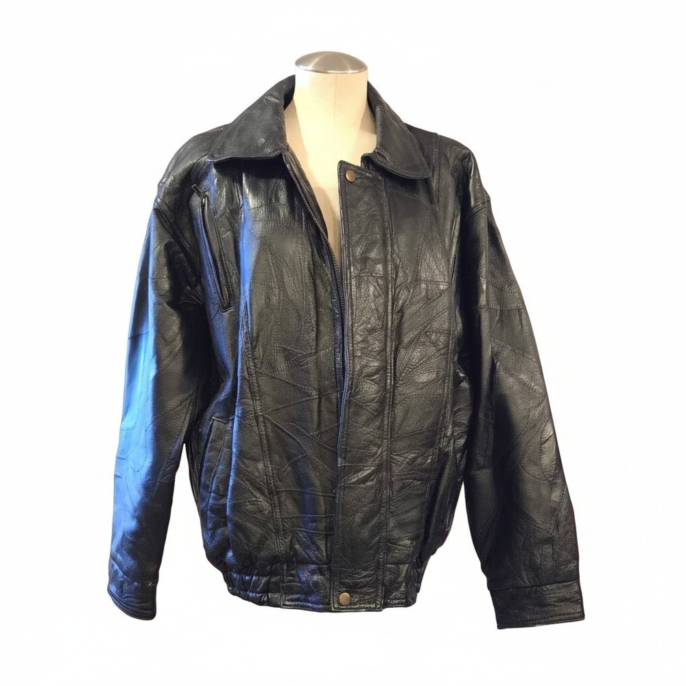 Flight Italian Stone Vtg Italian‎ Patchwork Insulated Leather Bomber Jacket Sz L